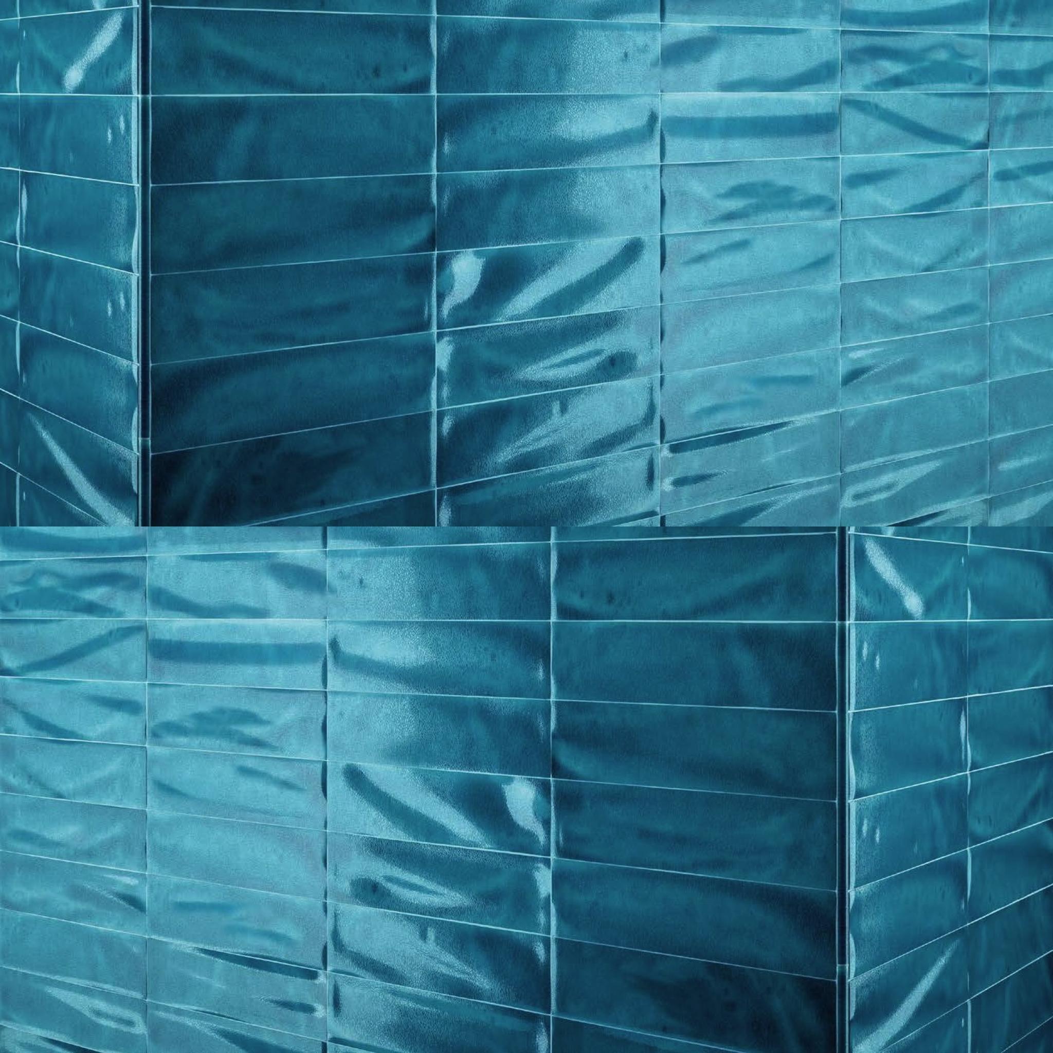 Manhattan Azzurro Blue Craquele Gloss Italian Designer Wall Tiles 7.5 x
