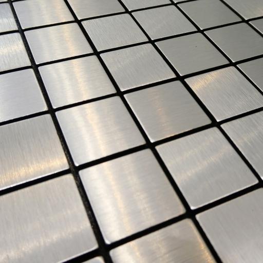 Self Adhesive Mosaic Aluminium Tile Silver Squares Kitchen Bathroom