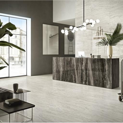 Mainstone White Polished Marble Effect Porcelain Rectified Wall & Floor Tiles