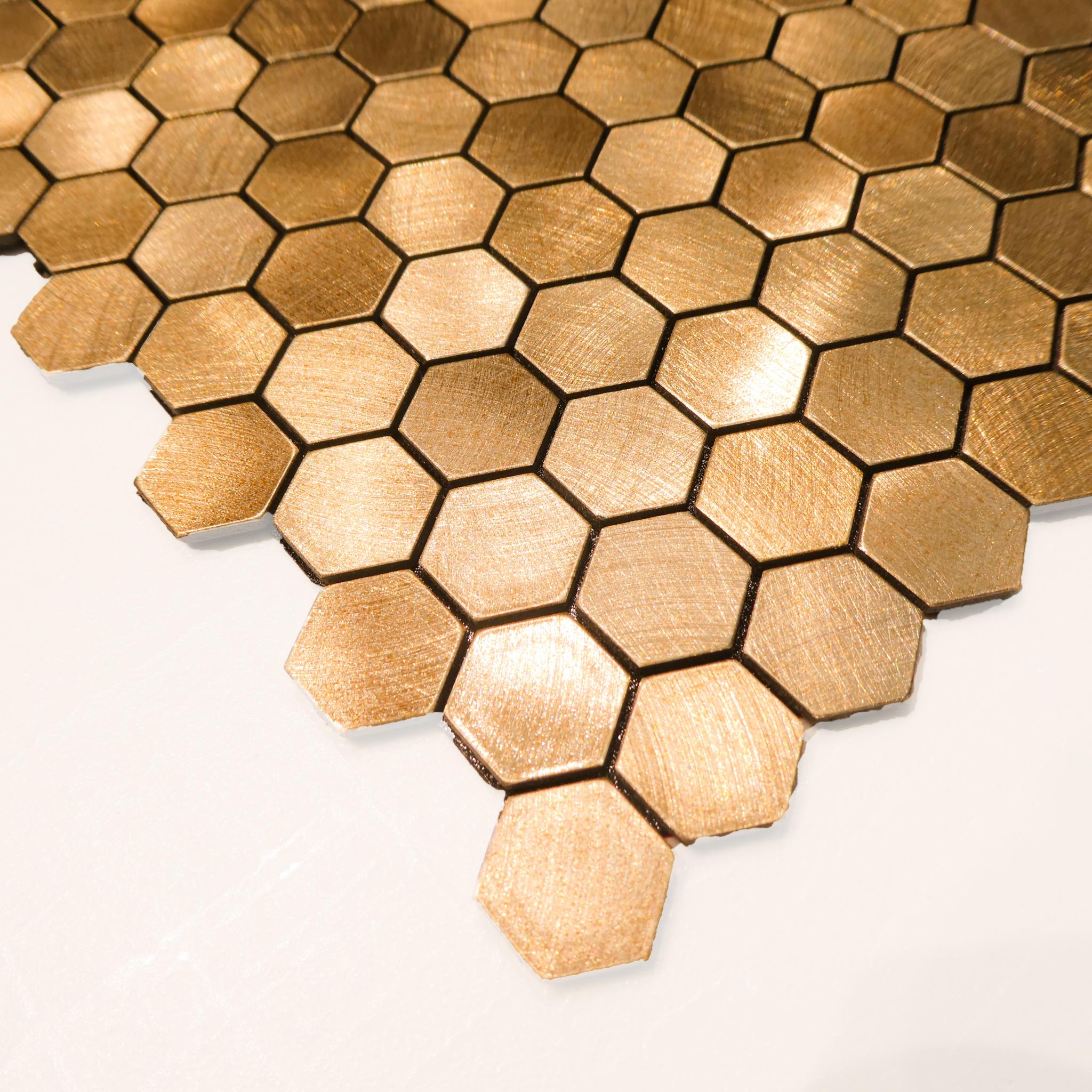 Self Adhesive Mosaic Aluminium Tile Hexagon Gold