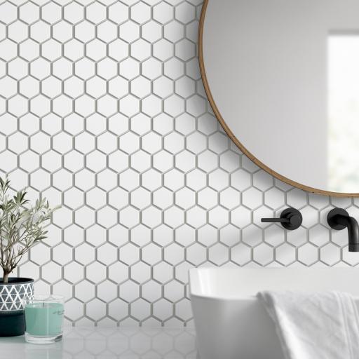 Mosaic Tiles Sheet Hexagon White Large 27cm X 28cm