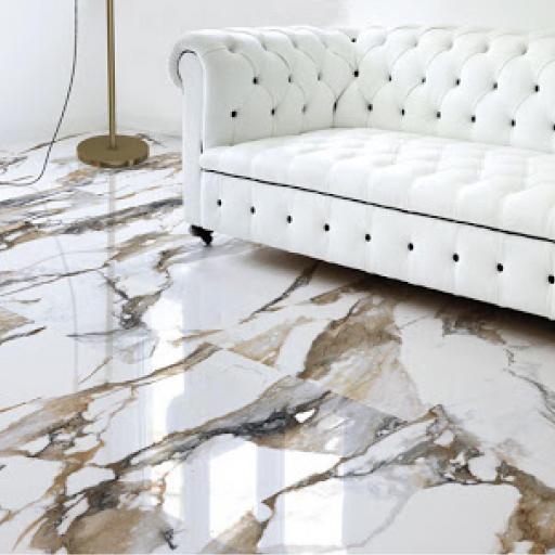 Calacatta Gold Polished Marble Effect Porcelain Wall & Floor Tiles