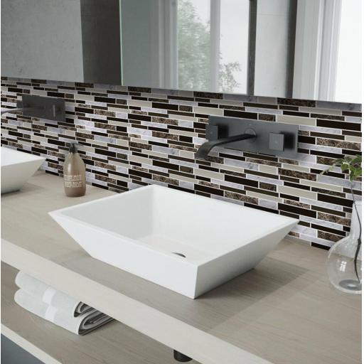 3D Vinyl Stick on Mosaic Tiles, Self Adhesive, Bathroom Kitchen Home Wall Brown Marble Effect Bricks