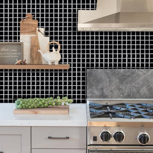 3D Vinyl Stick on Mosaic Tiles, Self Adhesive, Bathroom Kitchen Home Wall Black Squares