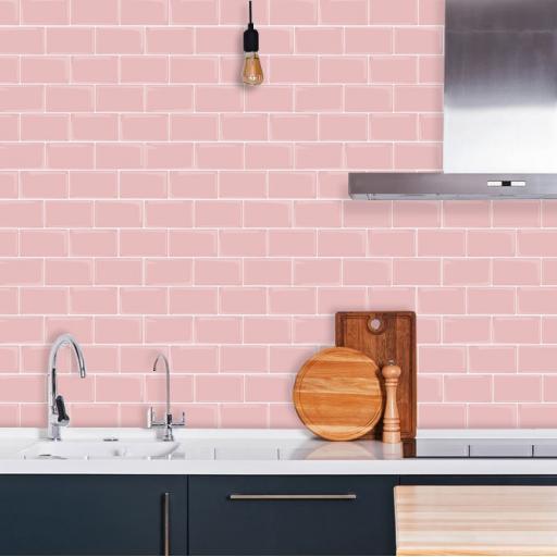 3D Vinyl Stick on Mosaic Tiles, Self Adhesive, Bathroom Kitchen Home Wall Pink Bricks