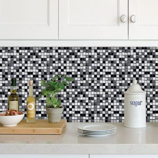 3D Vinyl Stick on Mosaic Tiles, Self Adhesive, Bathroom Kitchen Home Wall Mix Squares