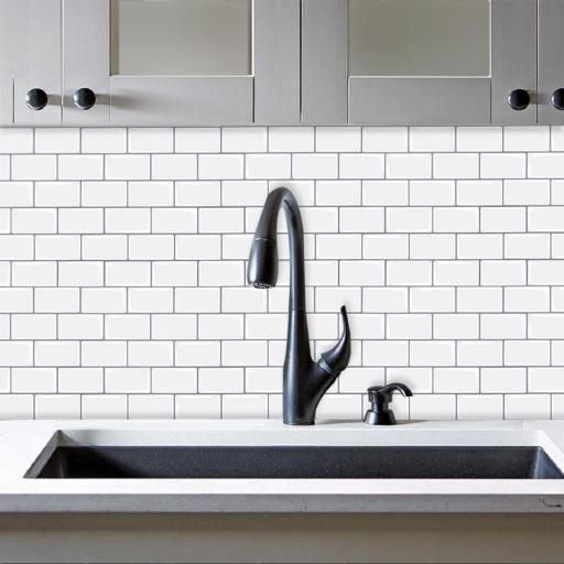 3D Vinyl Stick on Mosaic Tiles, Self Adhesive, Bathroom Kitchen Home Wall White Bricks