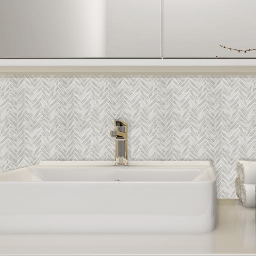 3D Vinyl Stick on Mosaic Tiles, Self Adhesive, Bathroom Kitchen Home Wall Herringbone Marble Effect Calacatta