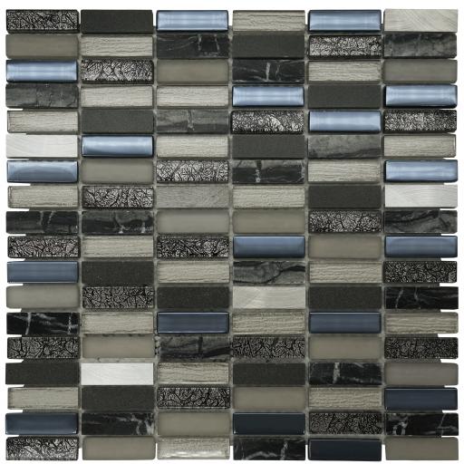 Mosaic Tiles Sheet Dark Blue Glass & Marble 30 X 30cm