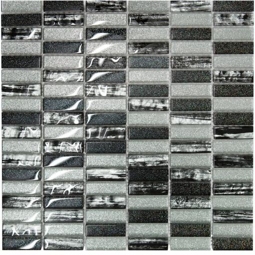 Mosaic Tiles Sheet Glitter Silver & Black Glass 30 x 30 cm