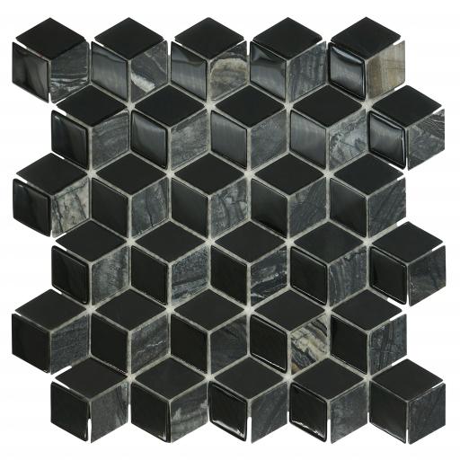 Mosaic Tiles Sheet 3D Nero 30cm X 30cm