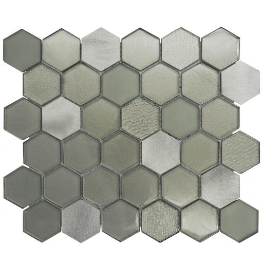 Mosaic Tiles Sheet Habitat Hexagon Silver 30cm X 30cm