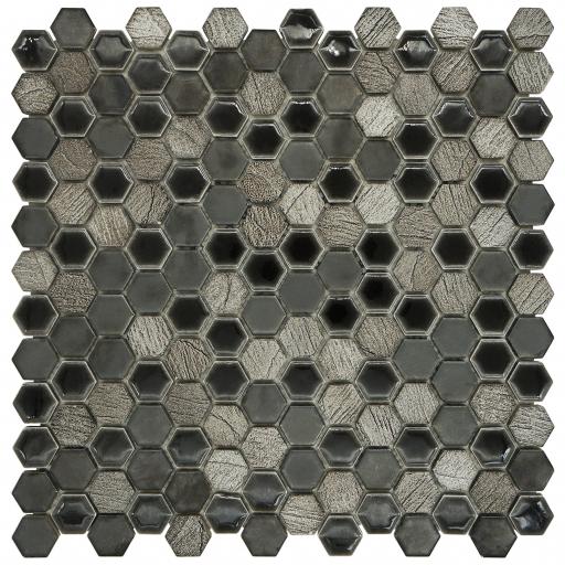 Mosaic Tiles Sheet Mini Hexagon Grey And Black 30cm X 30cm