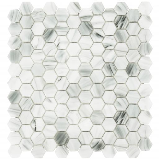 Mosaic Tiles Sheet Hexagon White Carrara Effect Glass 30cm X 30cm