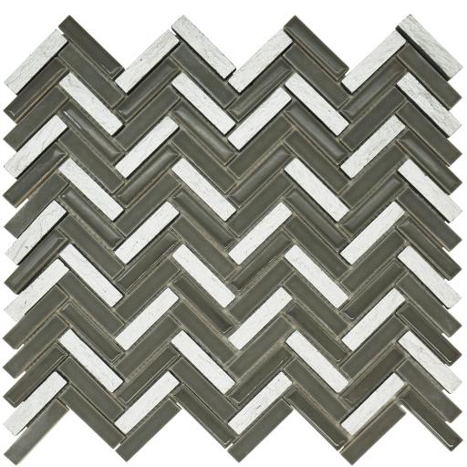 Mosaic Tiles Sheet Grey & Silver Herringbone 30cm X 30cm