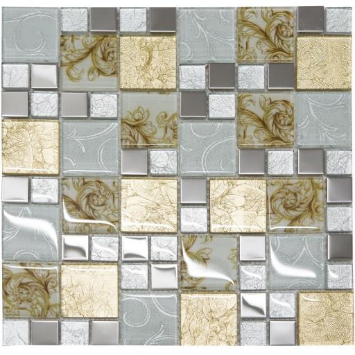 Mosaic Tiles Sheet Onyx Gold Vintage Mix Squares 30cm X 30cm