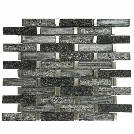 Mosaic Tiles Sheet Linea Diamond Glass And Slate 30cm X 33.5cm