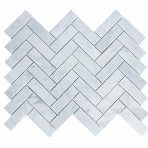 Mosaic Tiles Sheet Carrara Marble Herringbone 25cm X 32cm