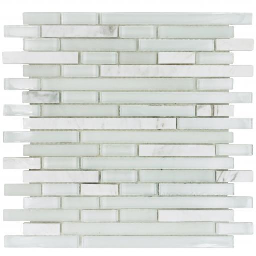 Mosaic Tiles Sheet Bianco Stripes Glass & Stone 30 cm X 30 cm