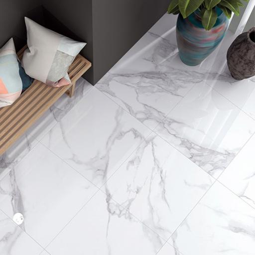 Milano Blanco Polished Stone Effect Porcelain Wall & Floor Tiles 60 x 60cm