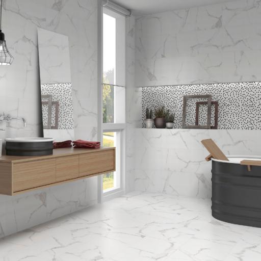 Milano Blanco Matt Silk Finish Marble Effect Porcelain Wall & Floor Tiles 30 x 60cm