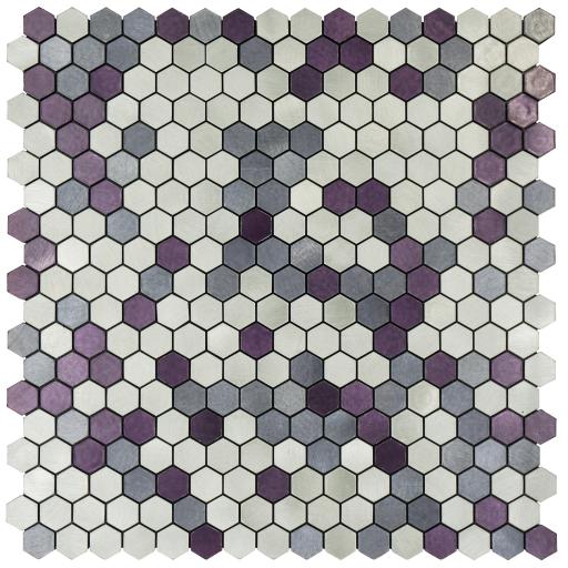 Self Adhesive Mosaic Aluminium Tile Hexagon Purple
