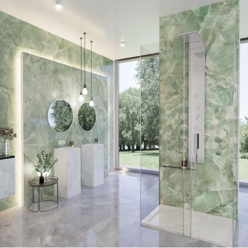 Onyx Jade Polished Marble Effect Porcelain Tiles 120 x 120cm